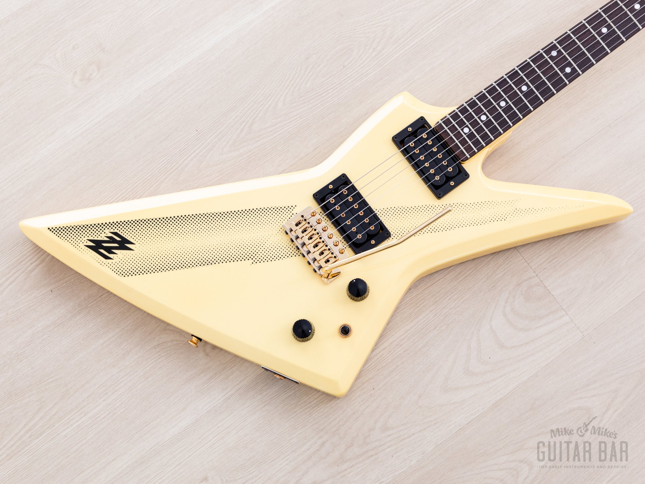 1983 Aria Pro II ZZ Deluxe Explorer White/Thunderbolt w/ Gold Hardware