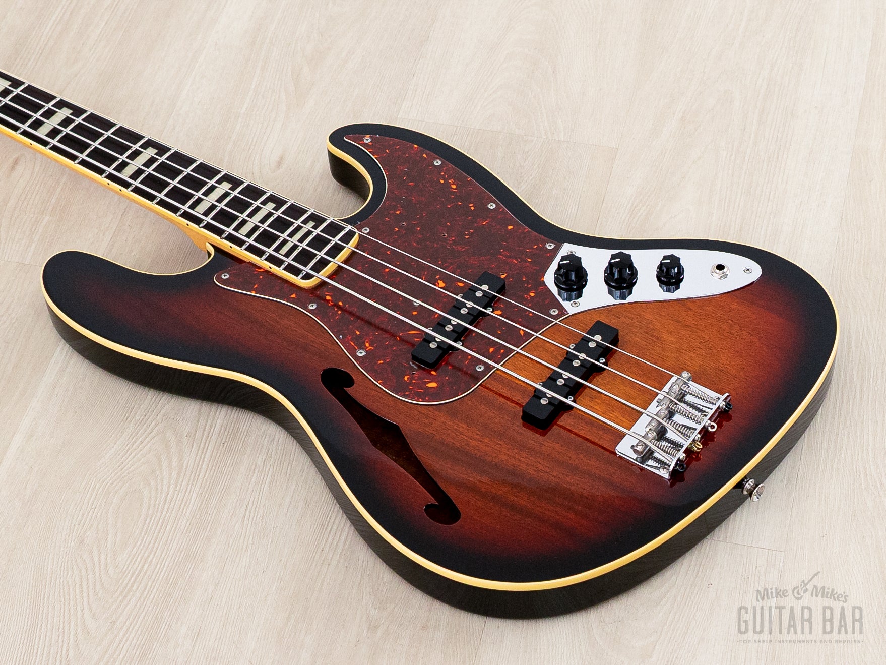 2012 Fender Jazz Bass JB/HO Semi-Hollow Mahogany Body Sunburst, Blocks