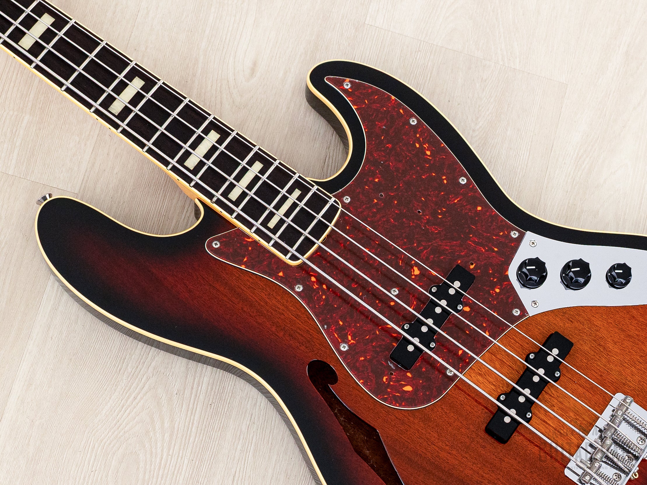 2012 Fender Jazz Bass JB/HO Semi-Hollow Mahogany Body Sunburst, Blocks