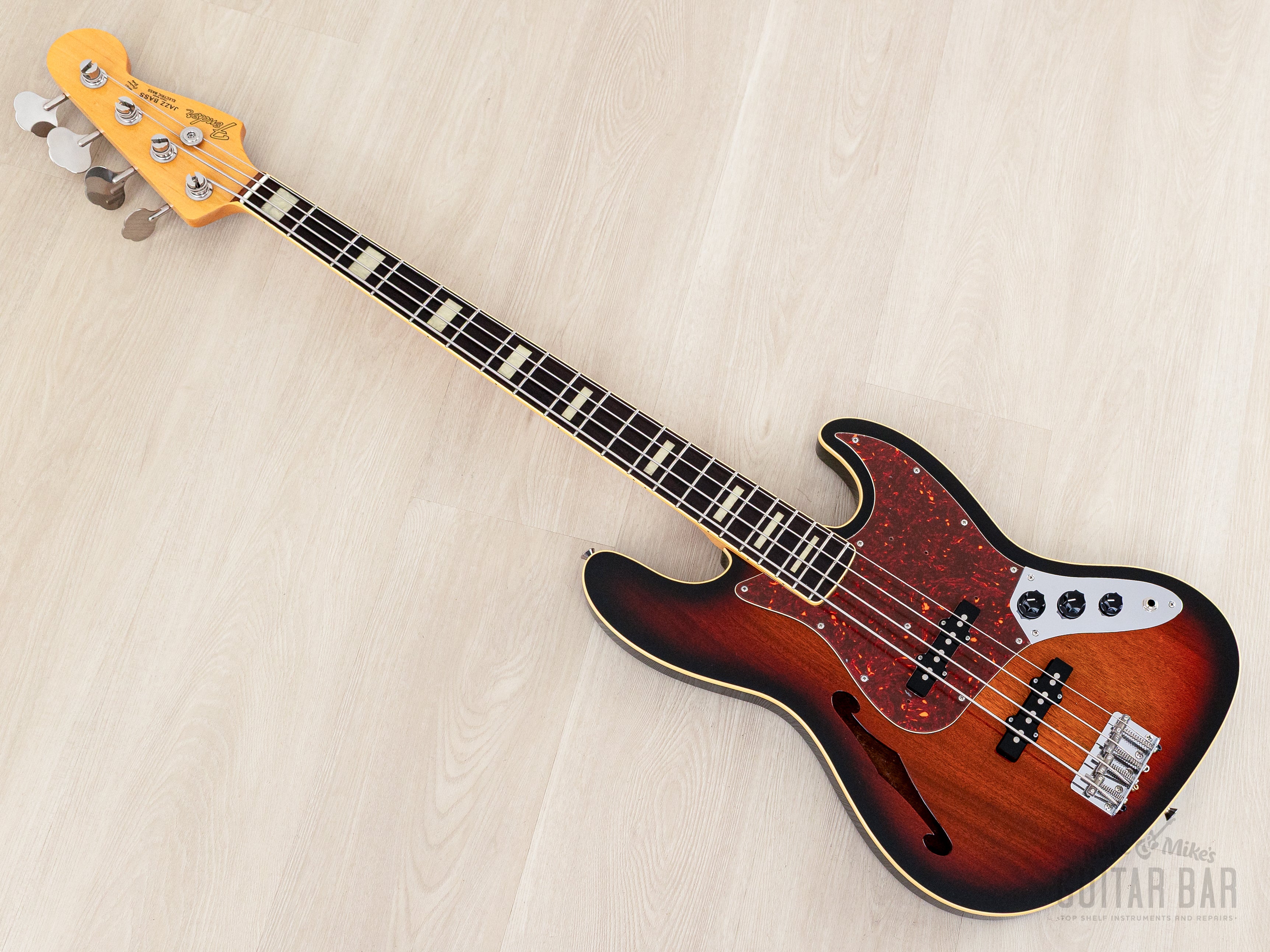 2012 Fender Jazz Bass JB/HO Semi-Hollow Mahogany Body Sunburst, Blocks