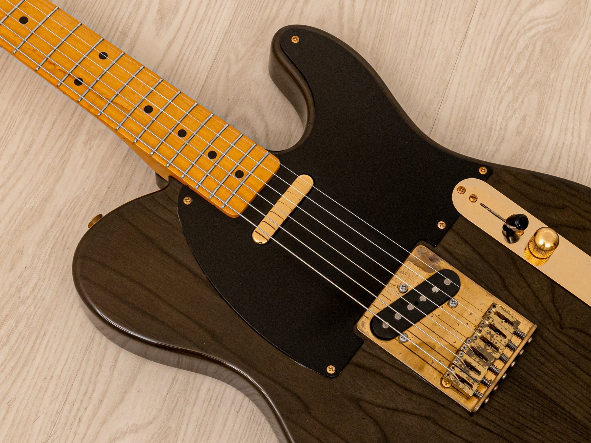 1990 Fender Order Made Telecaster Trans Black Ash w/ Gold Hardware & USA Pickups, Japan MIJ Fujigen