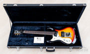 Left-handed Mosrite Super Custom '65 in open hardshell case
