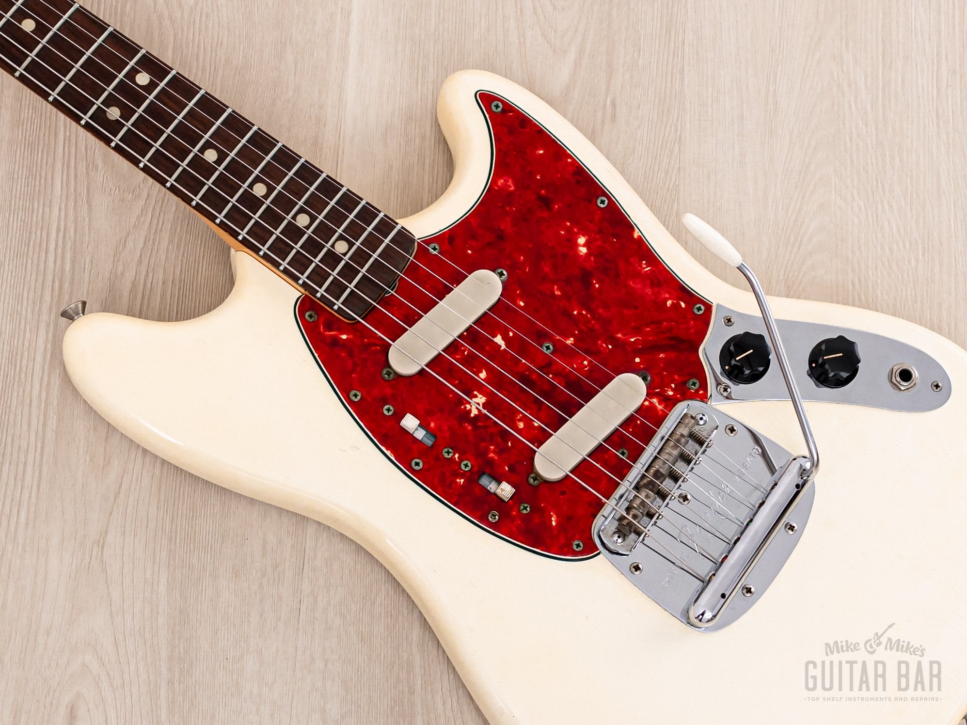 1966 Fender Mustang Vintage Offset Electric Guitar Olympic White 100% Original w/ Slab Brazilian Board, Case