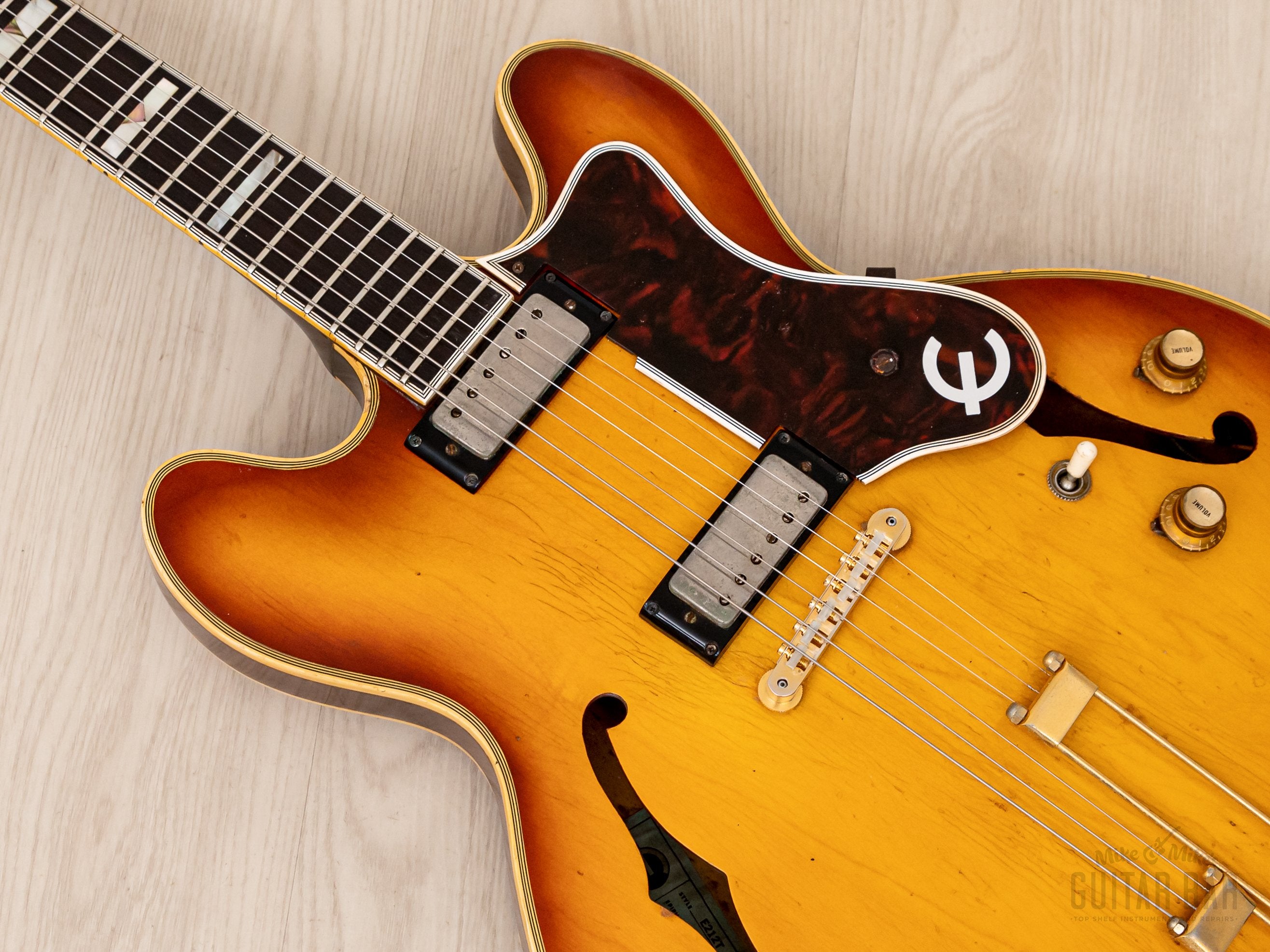 1966 Epiphone Sheraton E212T Vintage Semi-Hollow Guitar Royal Tan w/ Pat # Mini Humbuckers, Case