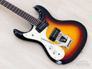 Left-handed Mosrite Ventures Model Super Custom '65 sunburst body, angled view