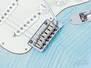 2024 Fender Hybrid II Stratocaster Flame Celeste Blue, bridge close-up