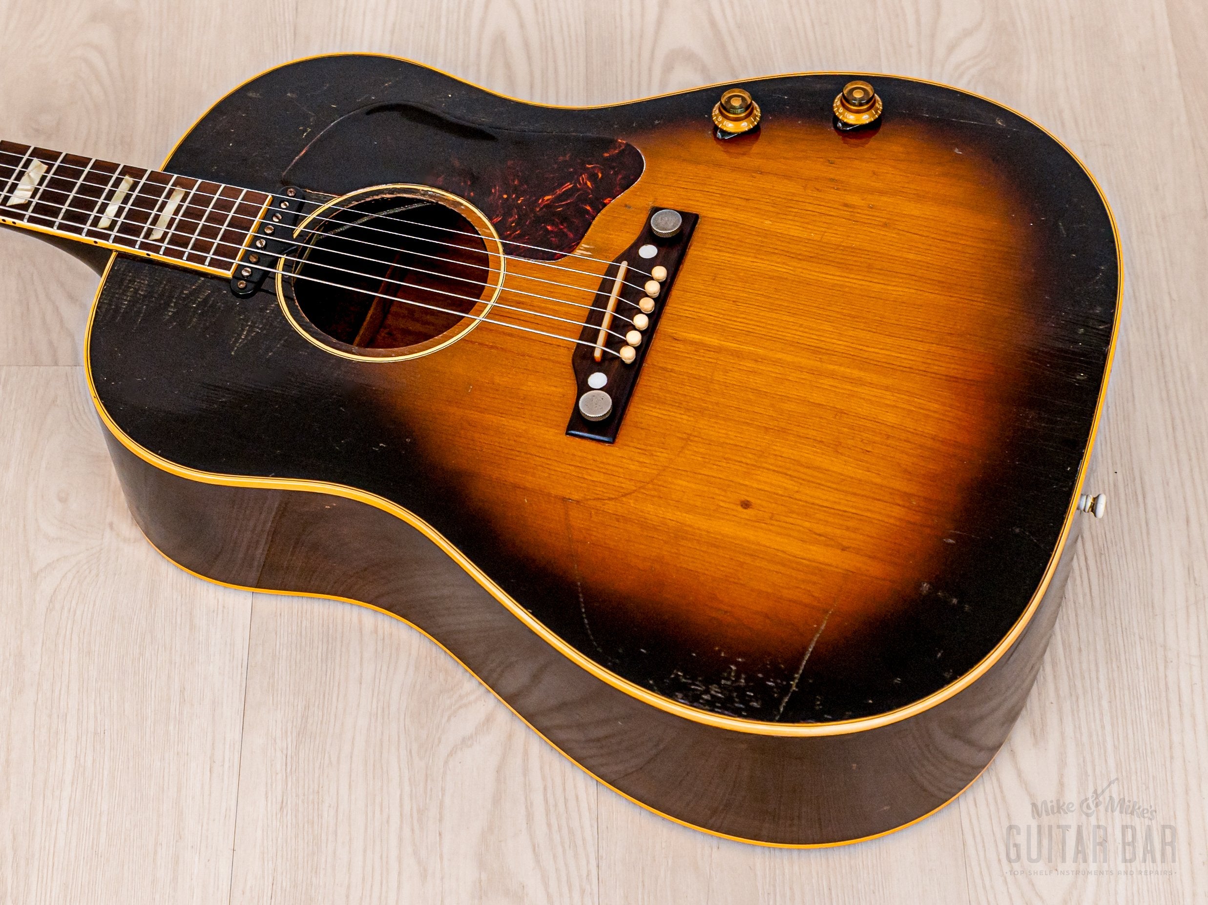 1955 Gibson J-160E Vintage Acoustic Electric Guitar Solid Top/Back w/ P-90 & Case