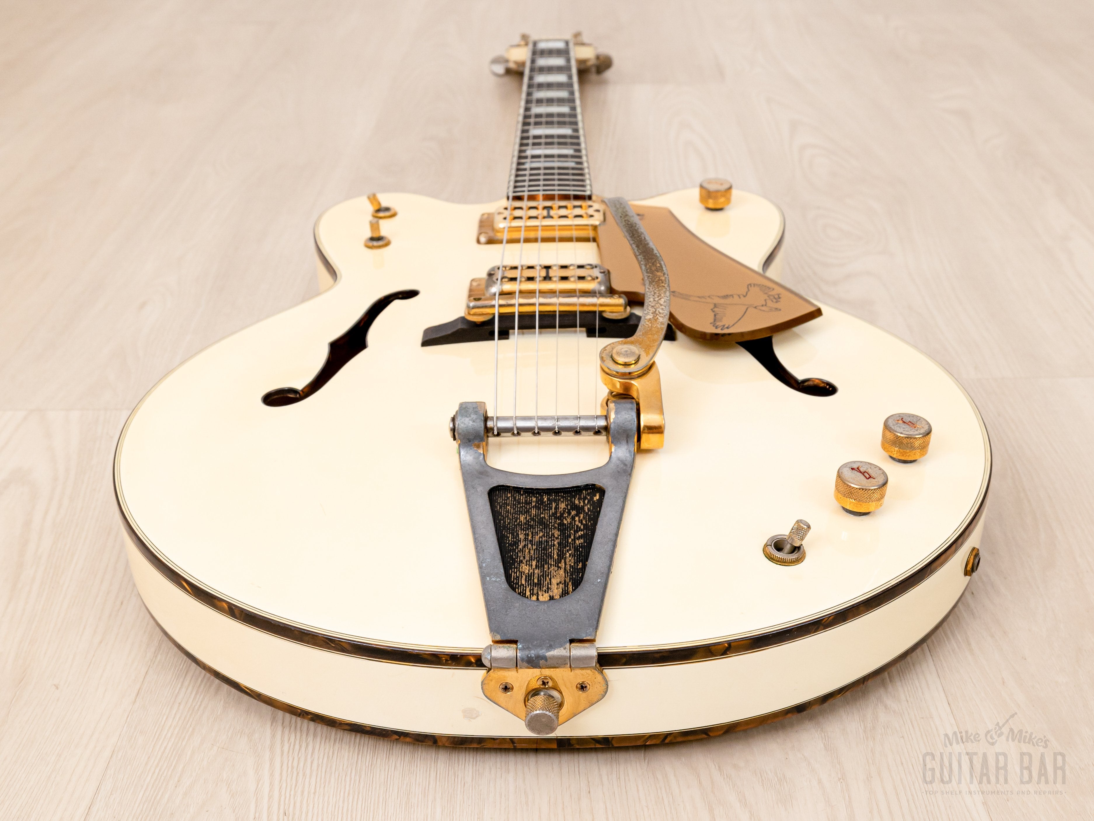 1987 Greco Super Real WF-140 White Falcon Vintage Guitar w/ Lacquer Finish, TV Jones, Case