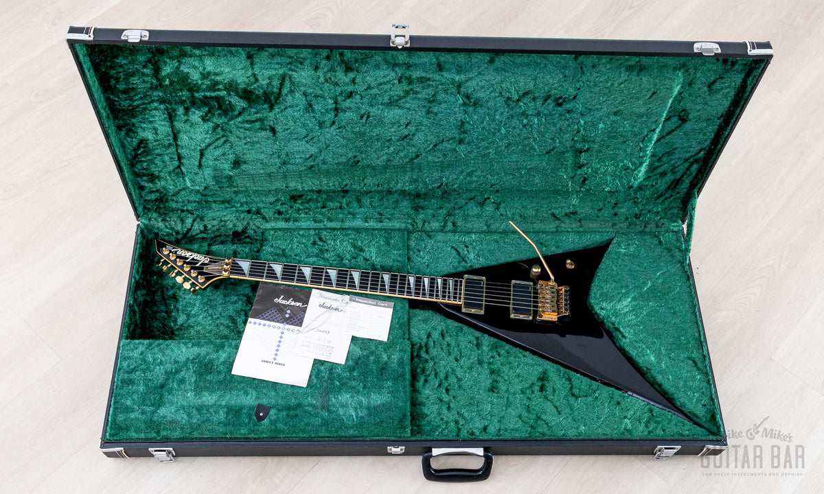 1991 Grover Jackson Dan Spitz Rhoads V in original hardshell case, open