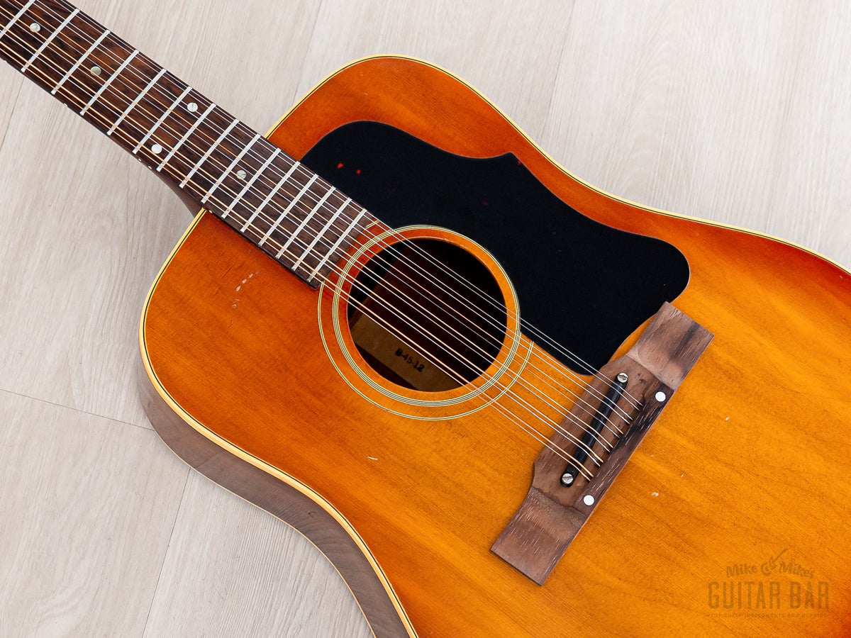 1965 Gibson B-45-12 soundhole, rosette and pickguard angle view