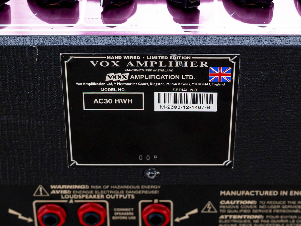 Vox AC30HWH rear label