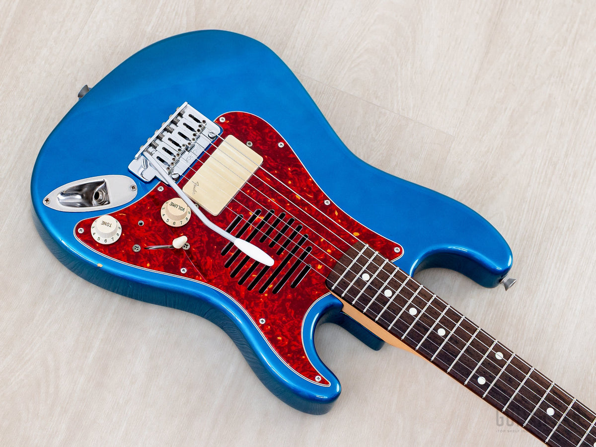1999 Fender ST-Champ10 mini Strat Lake Placid Blue, body angled view, bass side