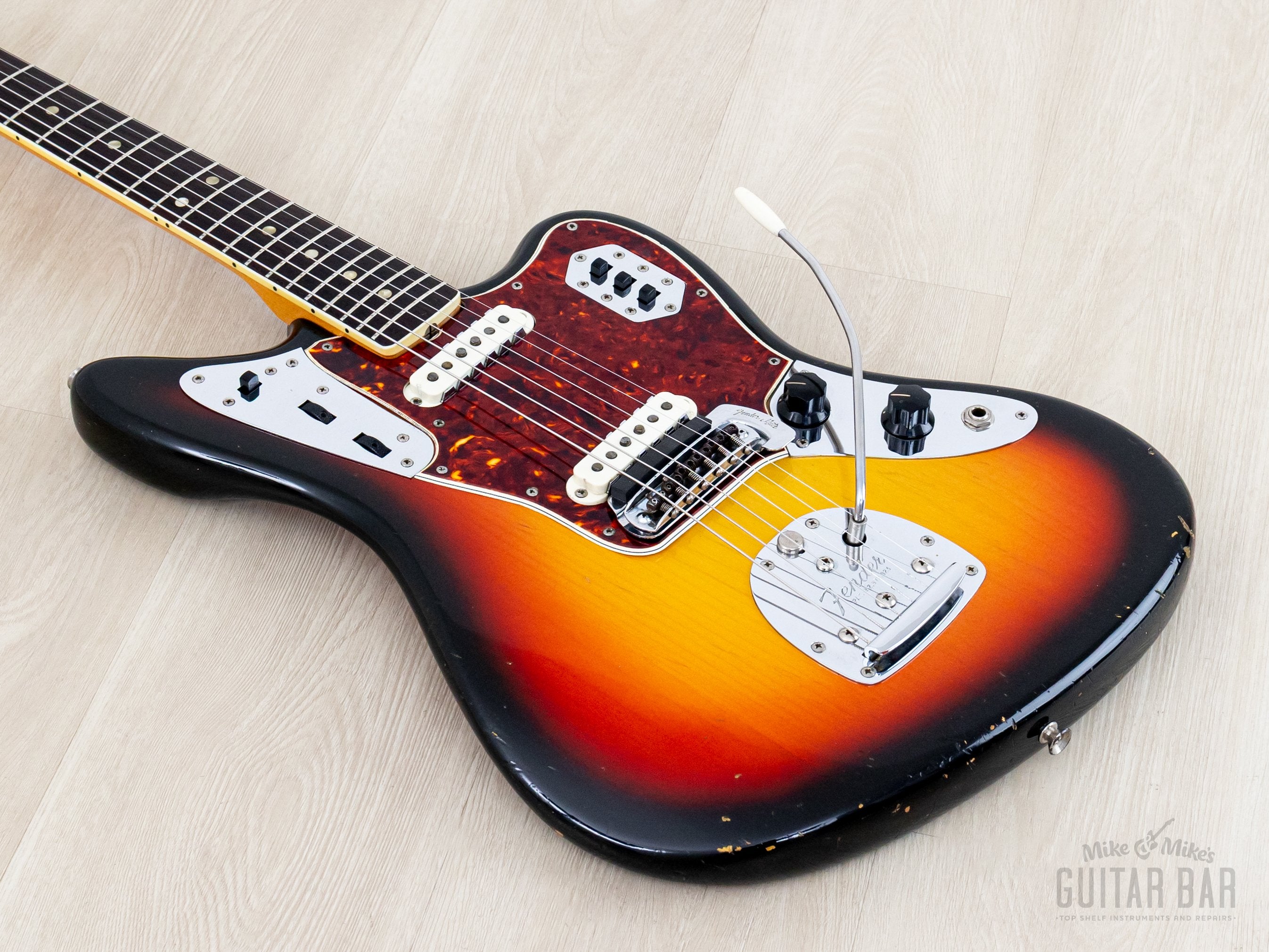 1966 Fender Jaguar Vintage Offset Guitar Sunburst w/ Big Neck, Case