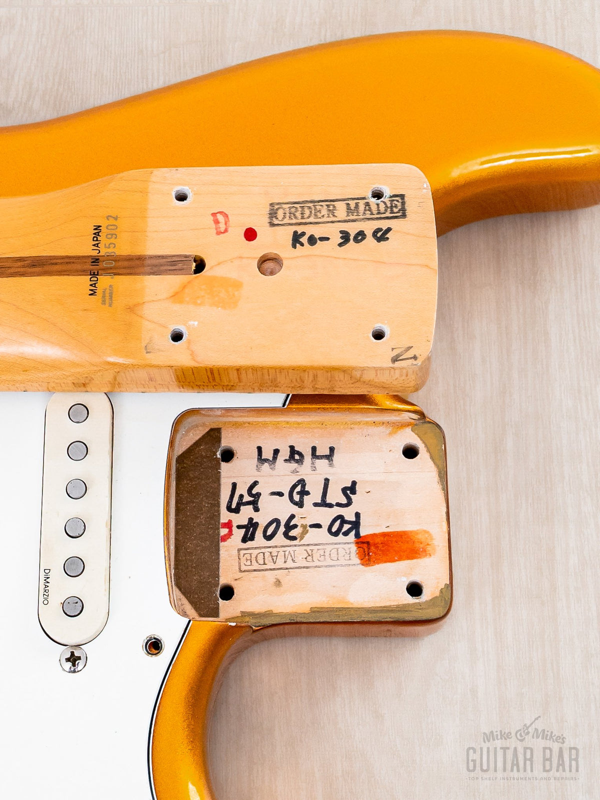 1991 Fender Order Made Yngwie Malmsteen Strat Gold, neck heel stamps
