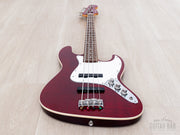 2008 Fender Aerodyne Jazz Bass AJB-110DMC Trans Red, front view from the strap-button end