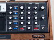 Moog Voyager XL panel and Minimoog logo