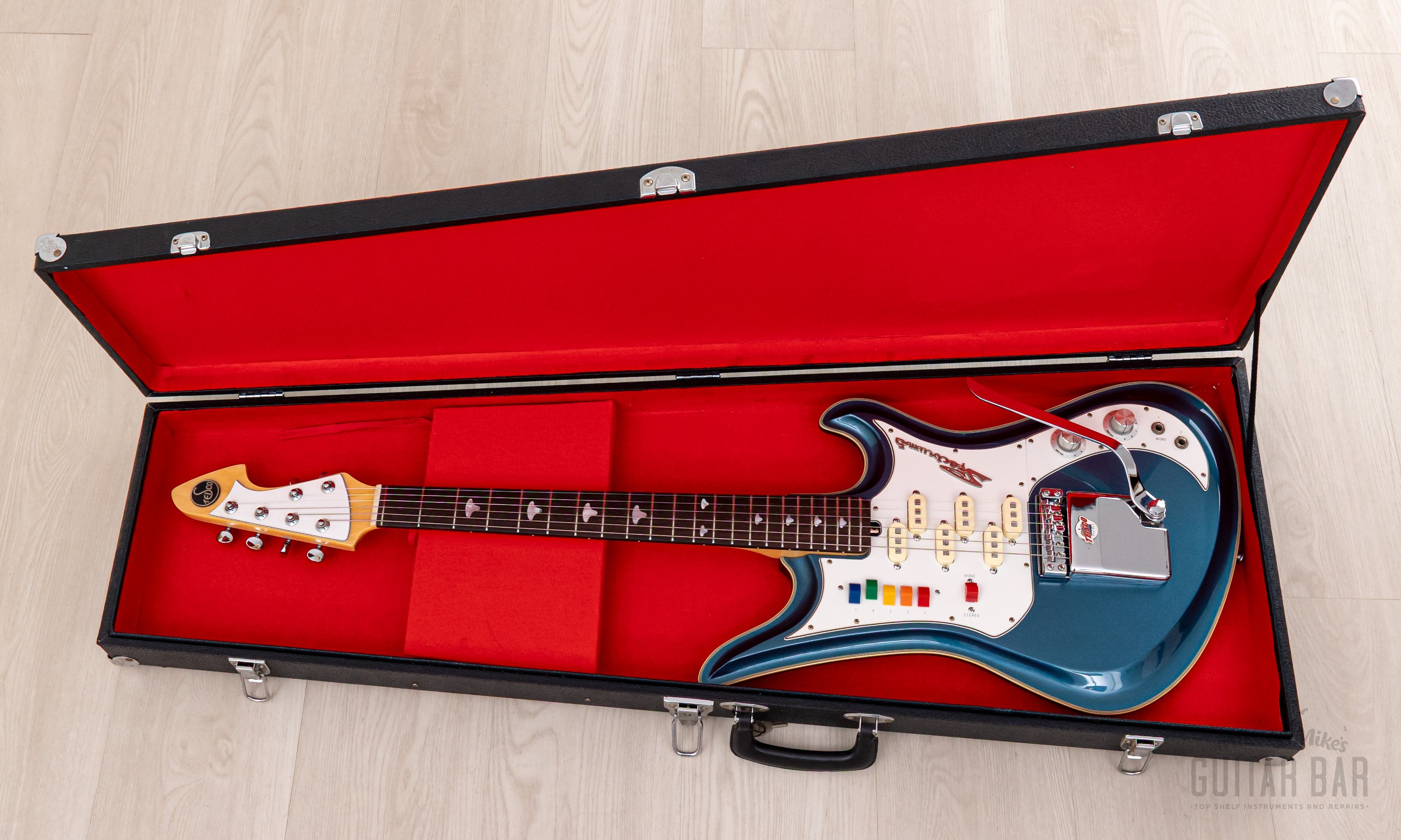 1990s Teisco Spectrum 5 Vintage Reissue Guitar Metallic Blue w/ Case, Hangtag