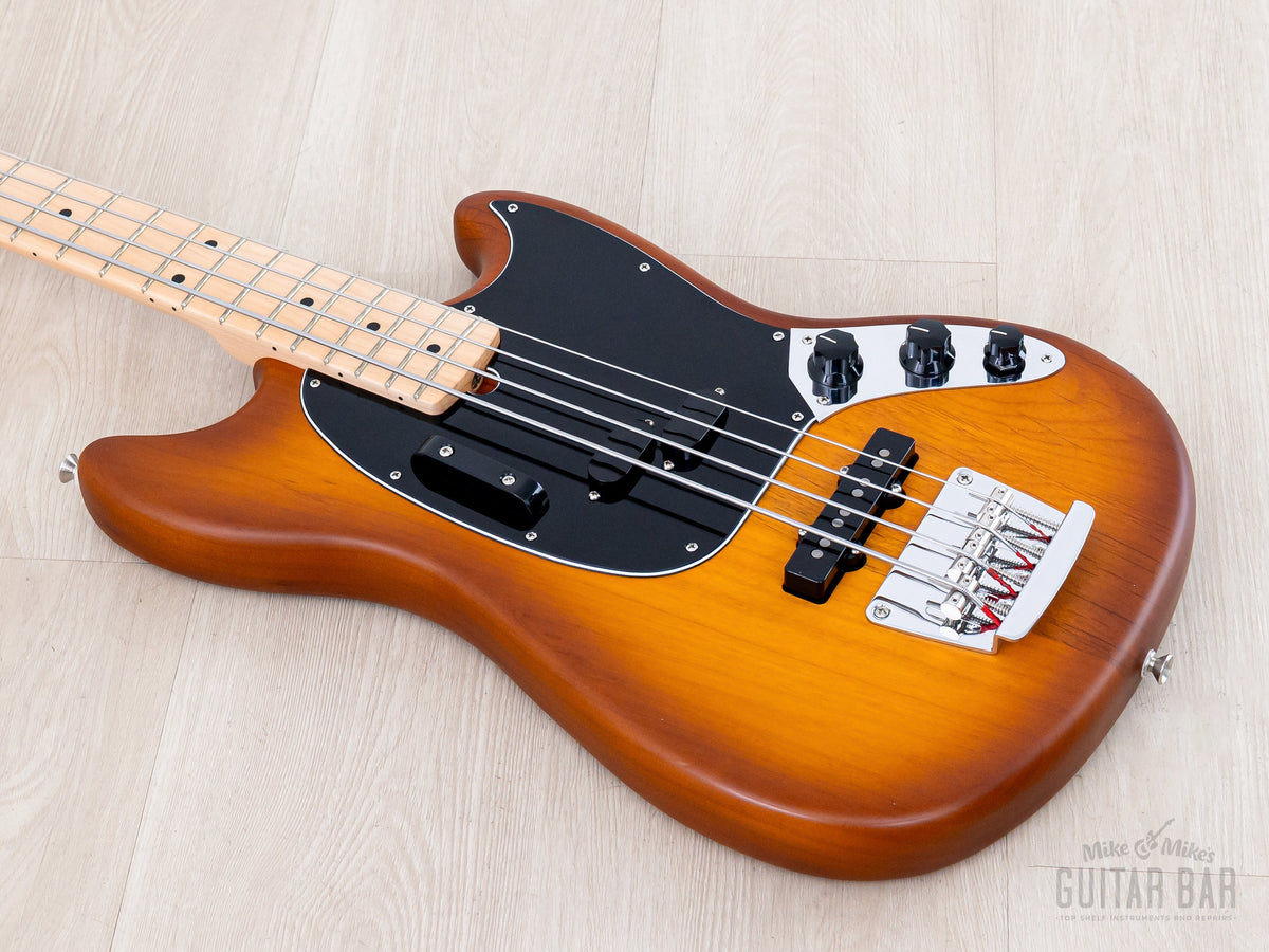 Angled view of Honey Burst body and neck