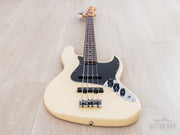 1997 Fender American Standard Jazz Bass Olympic White, front view from the strap-button end