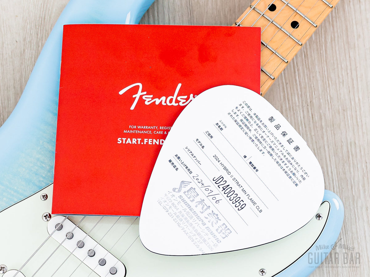 2024 Fender Hybrid II Stratocaster Flame Celeste Blue, hangtags