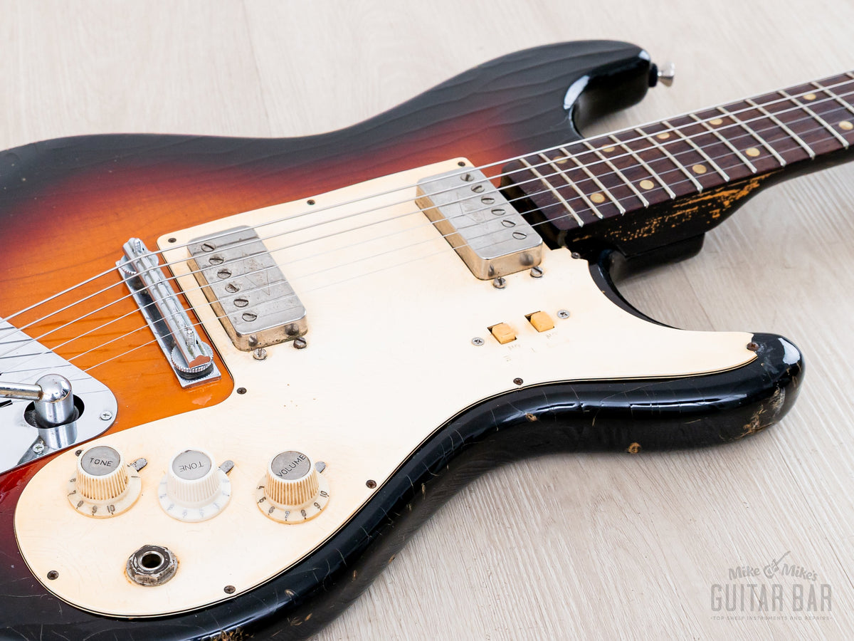 1960s Hofner 172/S pickups, controls and pickguard close-up