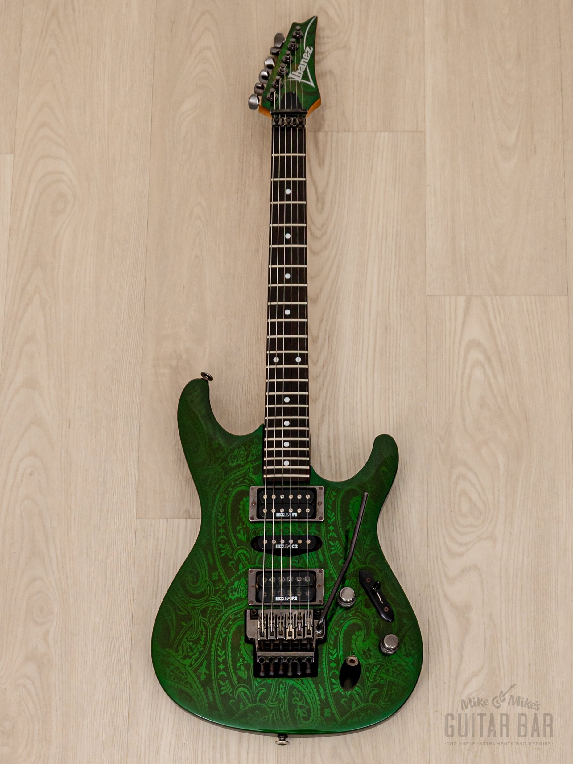 1990 Ibanez S Series S540 HSH Green Paisley Non-Catalog Finish, Japan Fujigen