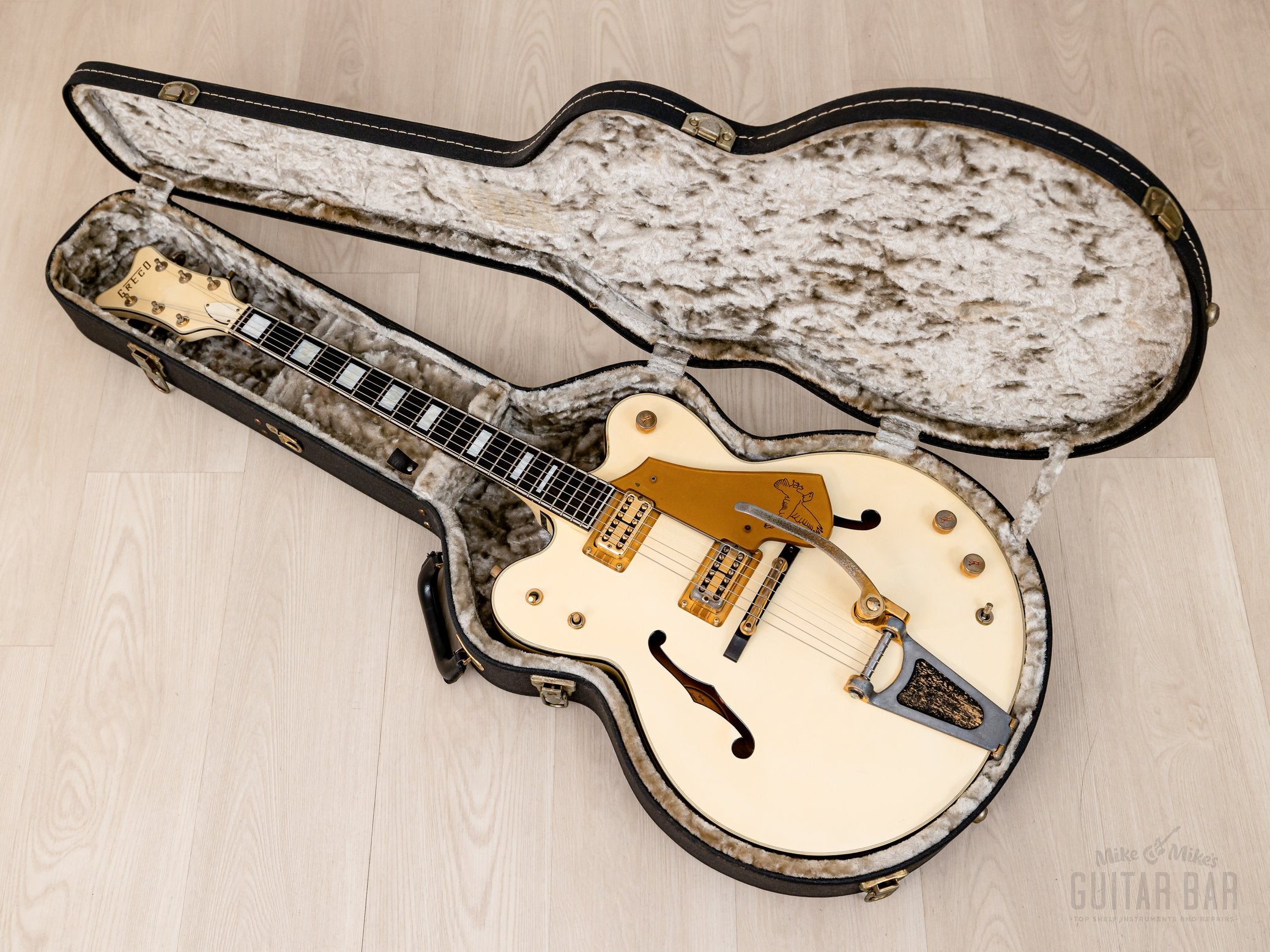 1987 Greco Super Real WF-140 White Falcon Vintage Guitar w/ Lacquer Finish, TV Jones, Case