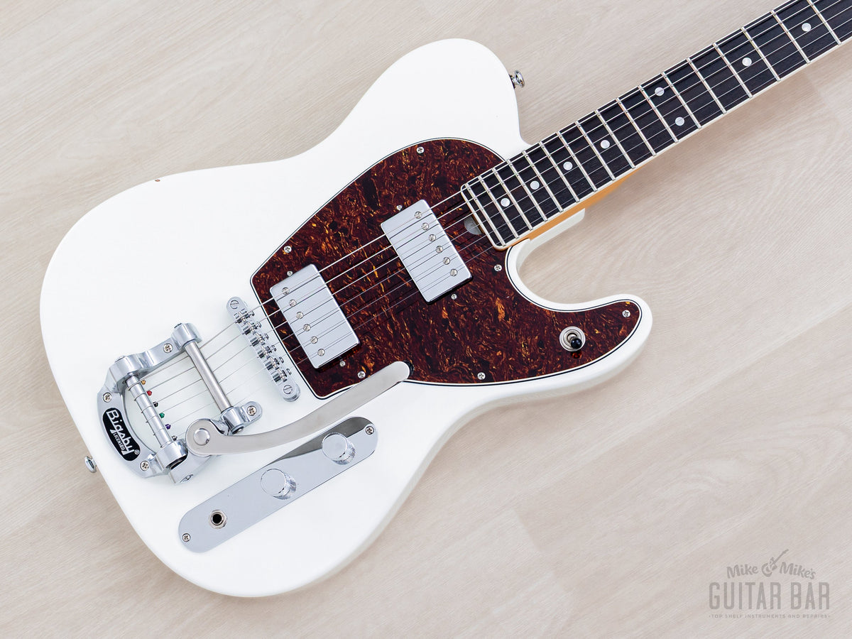 2016 Elk Cutlass CT Limited Edition White, front angled view with tortoise pickguard and Bigsby