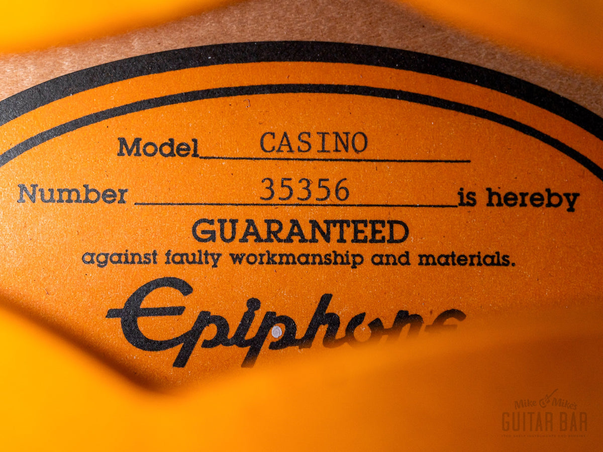 1993 Epiphone Casino, label through f-hole