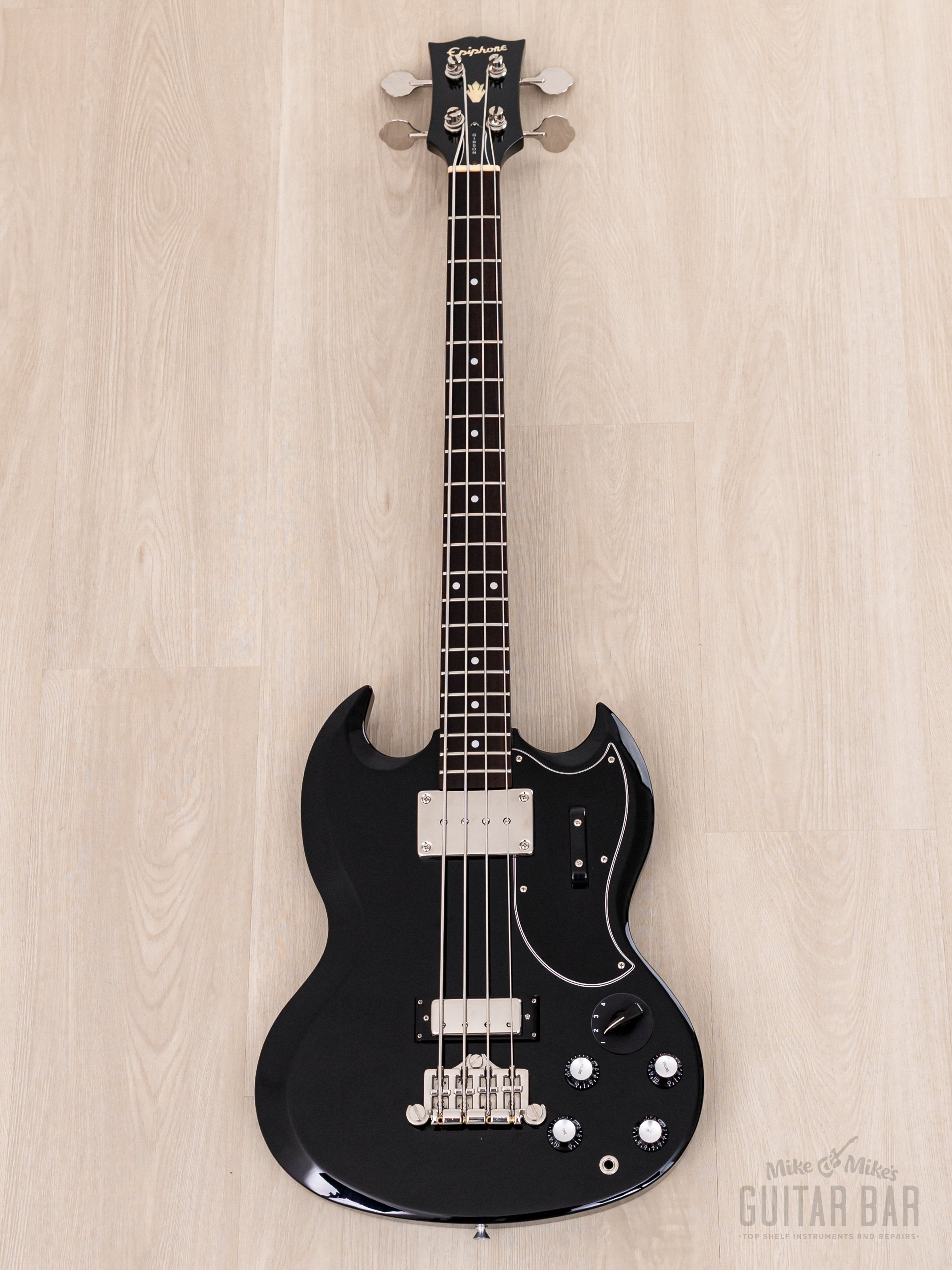 2002 Epiphone Elite EB-3 Short Scale Bass Ebony w/ Open Book Headstock, GIbson USA Pickups, Case & Hangtag, Japan