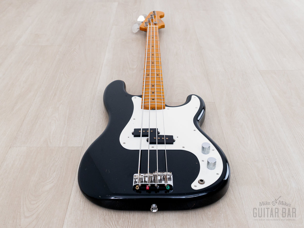 2002 Fender '57 Precision Bass PB57-53 Black, front view from the strap-button end