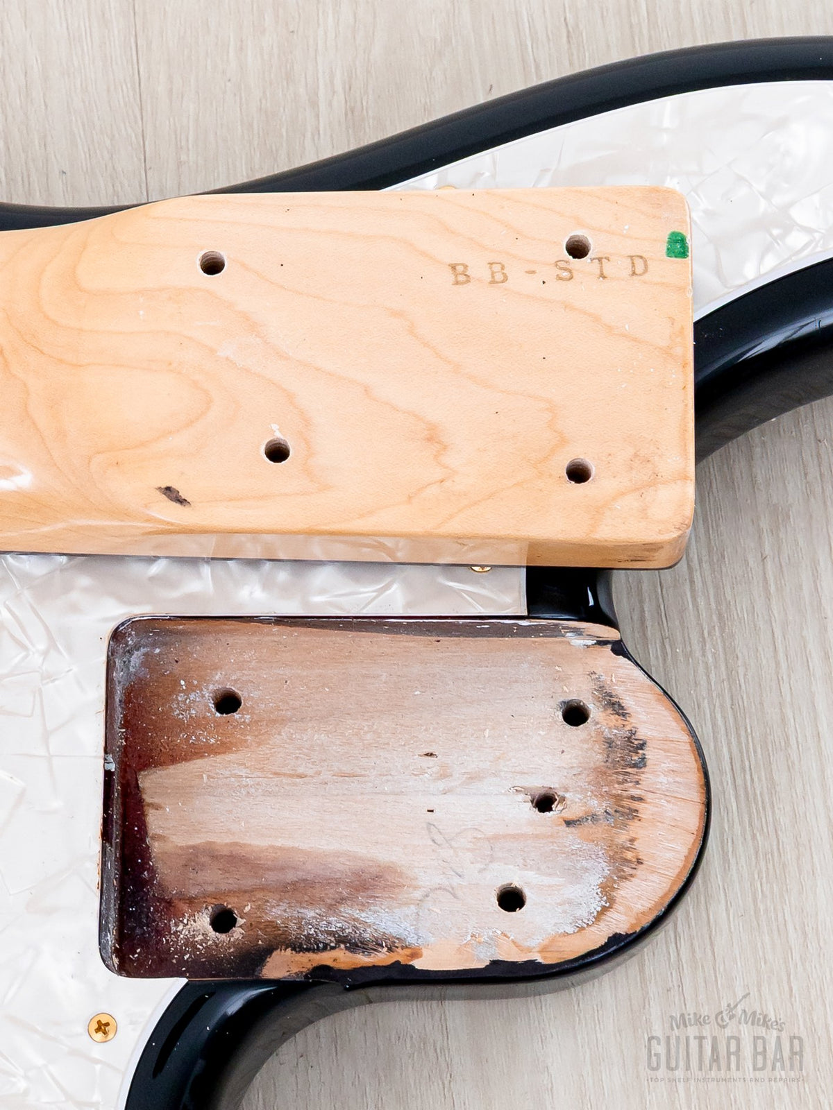 Close-up of Warmoth neck heel and neck pocket