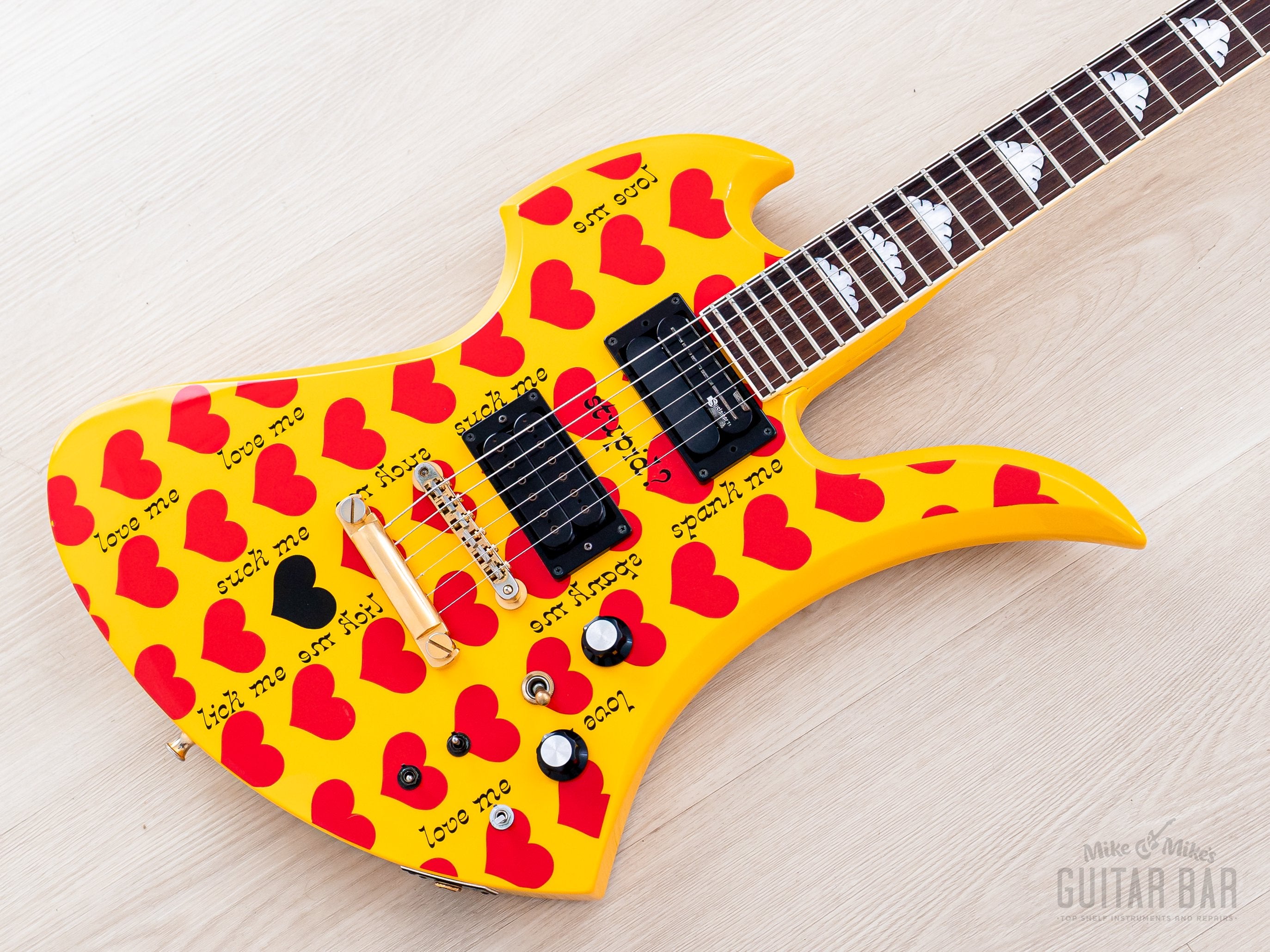 Burny Mockingbird MG-145S HY Hide X Electric Guitar Yellow Heart w/ Su