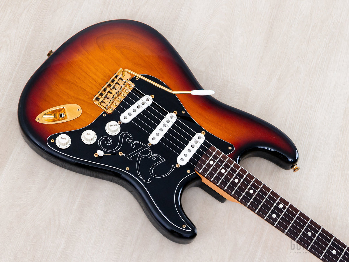 Reverse angled view of SRV Stratocaster body and neck