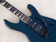 Sharkfin inlay fretboard and body angled view