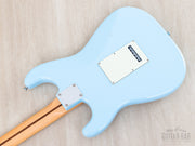2024 Fender Hybrid II Stratocaster Flame Celeste Blue, back of body, angled