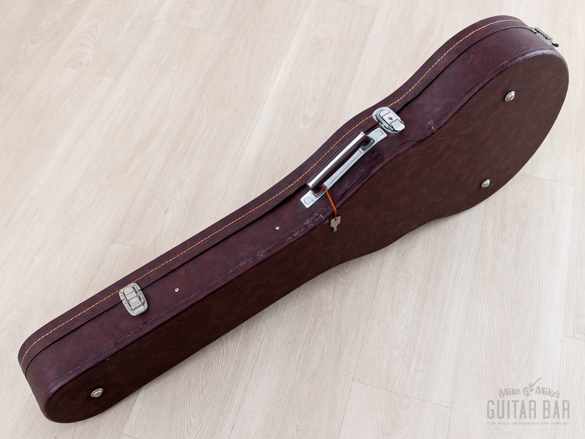 Ibanez AM200 brown hardshell case closed, angled view