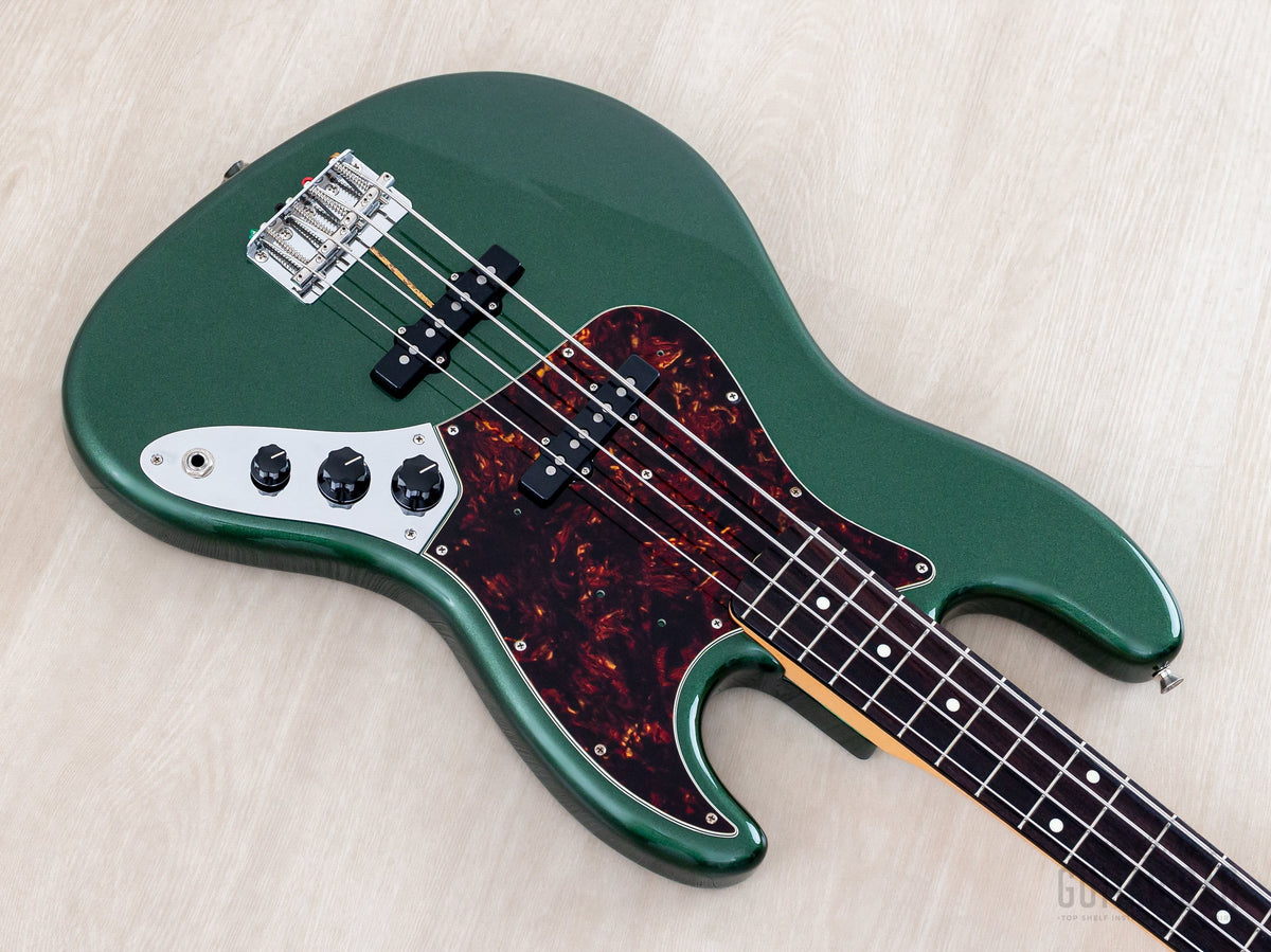 2023 Fender Traditional '60s Jazz Bass Aged Sherwood Green Metallic, body angled view