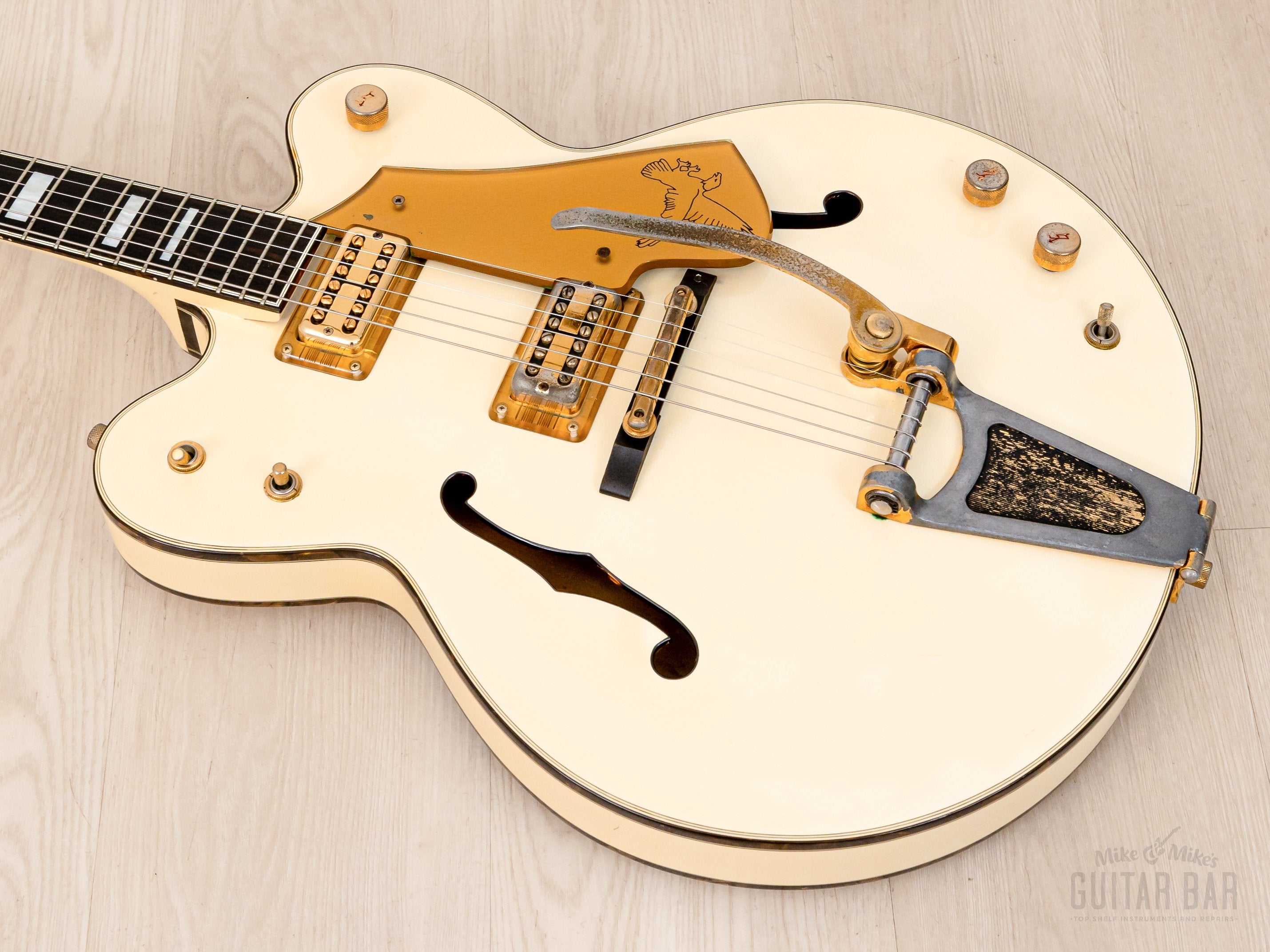 1987 Greco Super Real WF-140 White Falcon Vintage Guitar w/ Lacquer Finish, TV Jones, Case