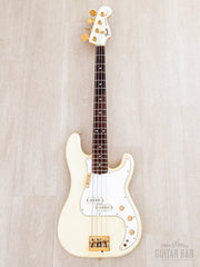 Full front of Olympic White Precision Special with gold hardware