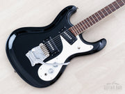 Firstman Mosrite Ventures Model black body with Moseley vibrato, angled view