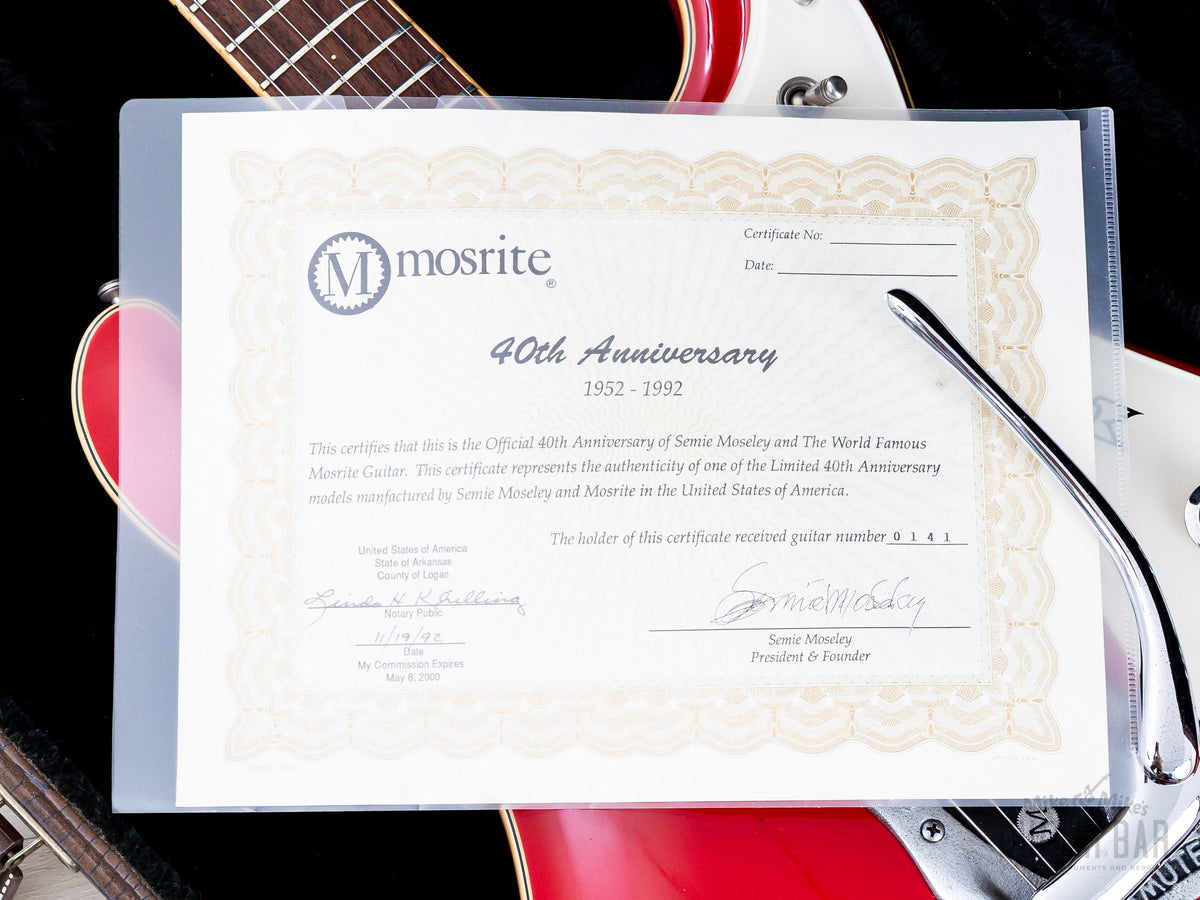 Mosrite 40th Anniversary Certificate of Authenticity signed by Semie Moseley