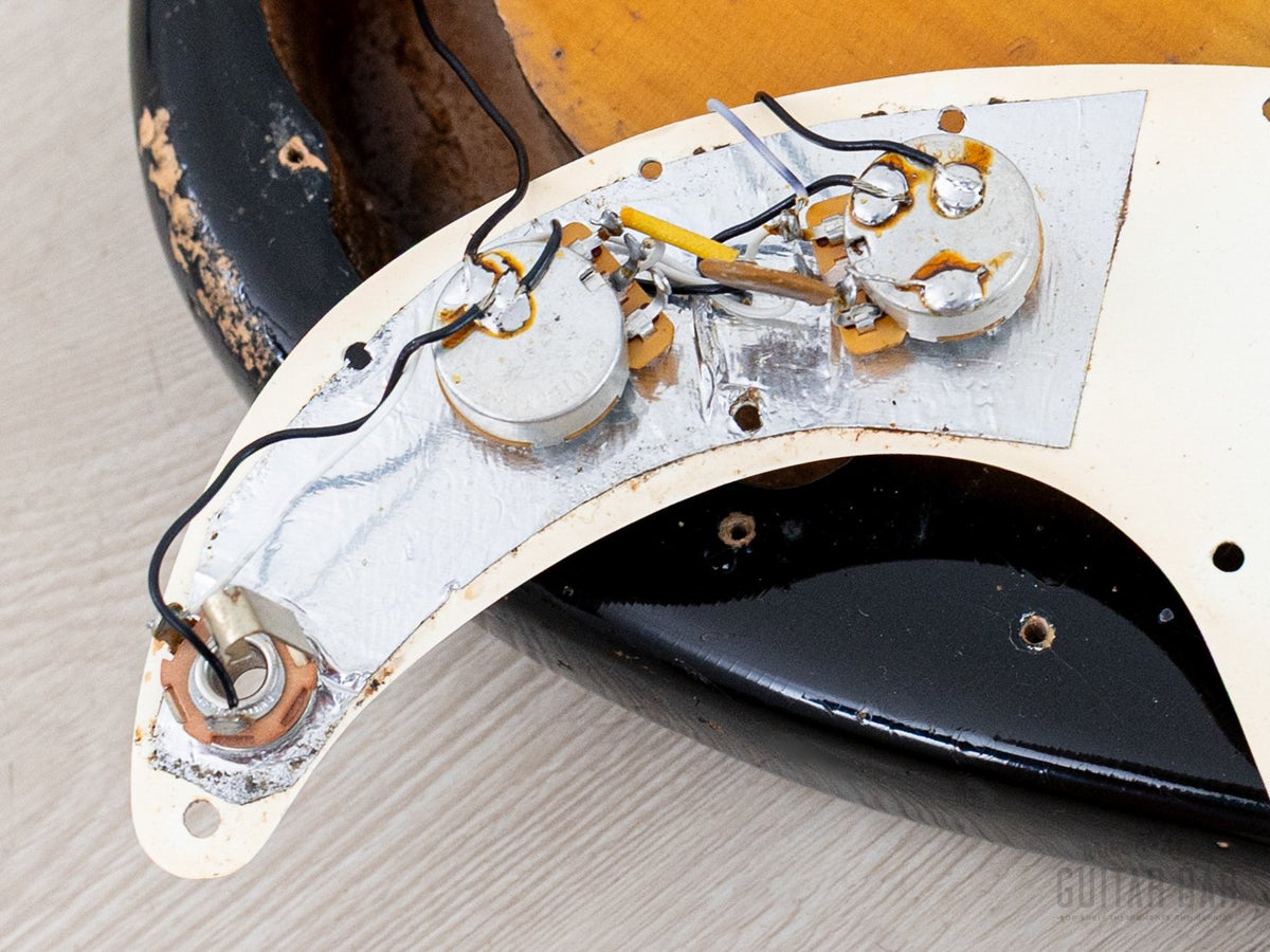 1971 Fender Precision Bass pots and wiring close-up