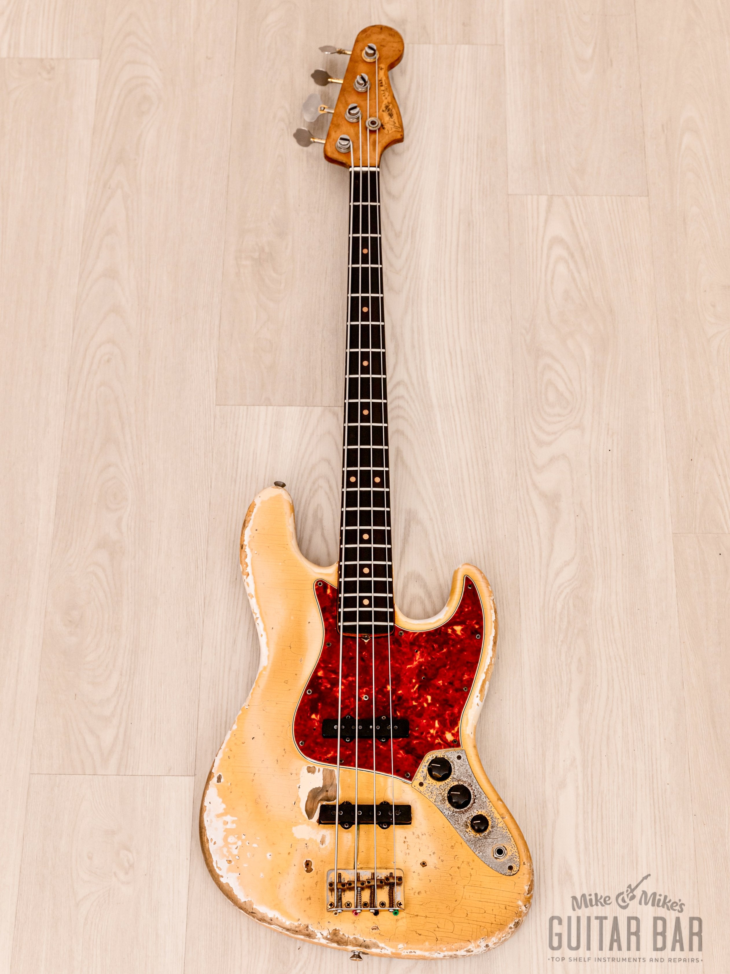 1964 Fender Jazz Bass Pre-CBS Vintage Bass Olympic White w/ Gold Hardware, Case