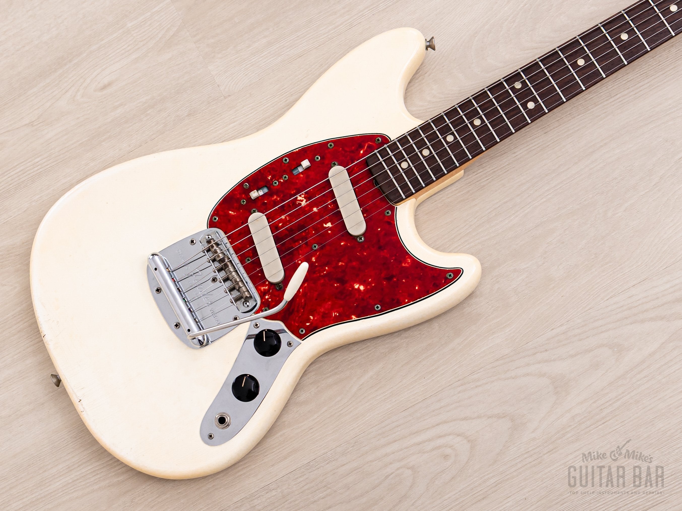 1966 Fender Mustang Vintage Offset Electric Guitar Olympic White 100% Original w/ Slab Brazilian Board, Case