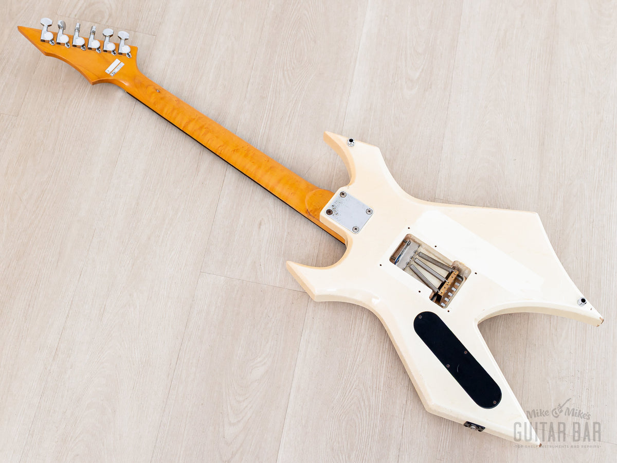 Back of the Warlock angled with maple neck