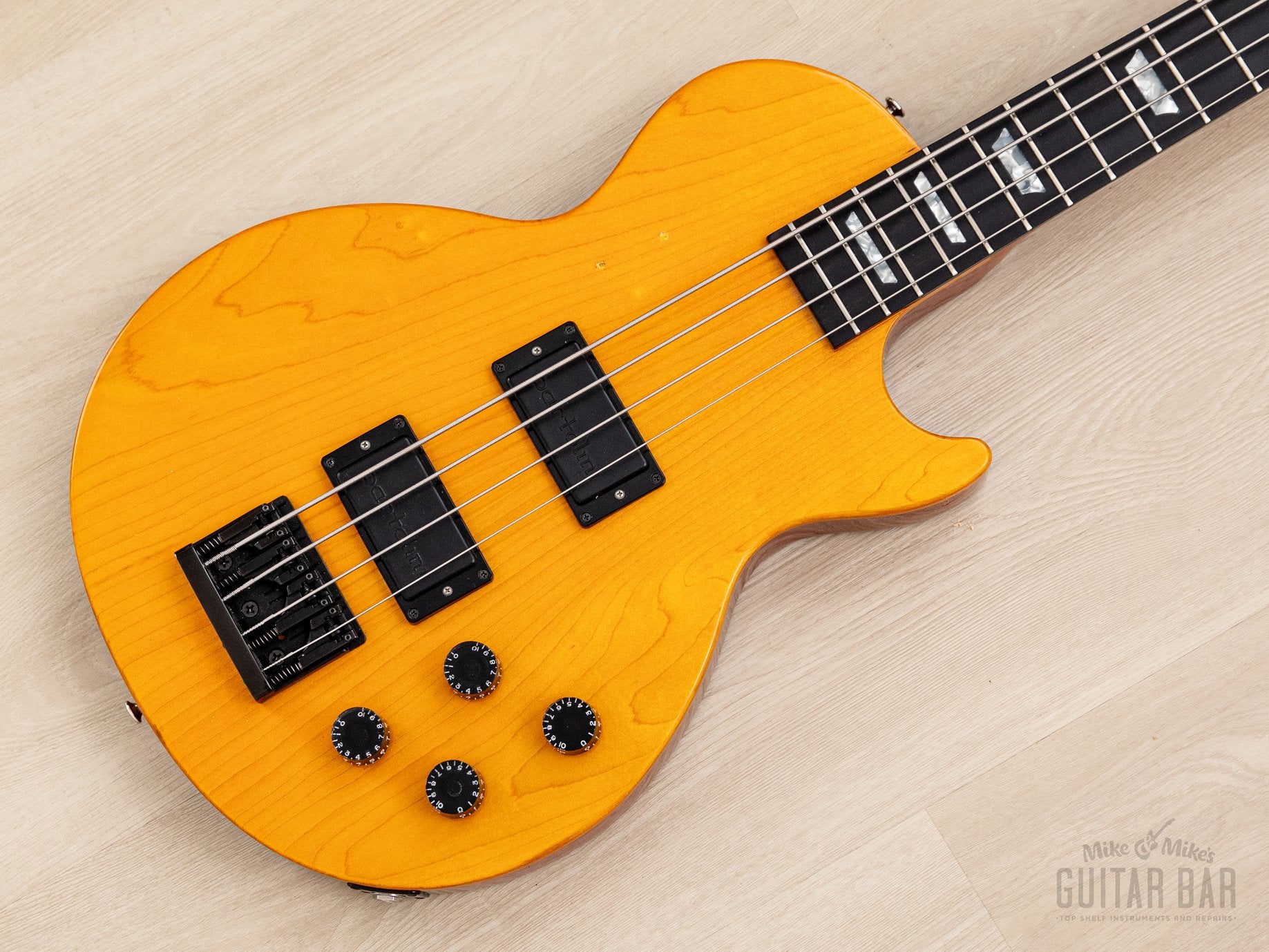 1991 Gibson Les Paul Deluxe Plus Bass LPB-2 Transparent Amber w/ Bartolini, Case