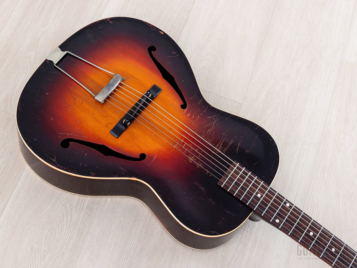 1937 Gibson L-37 archtop body, lower bout angled view