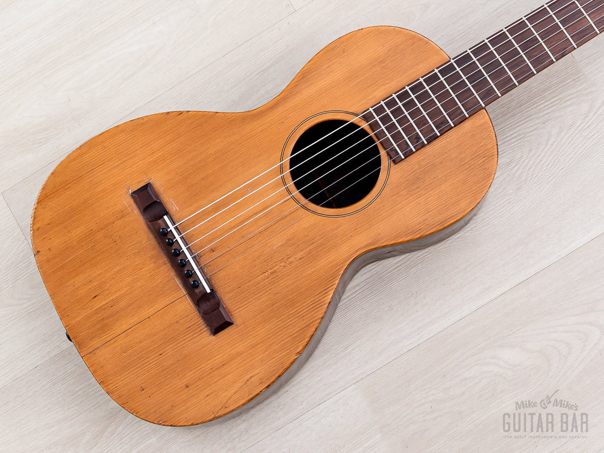 1880s Lyon & Healy parlor guitar angled front view, spruce top