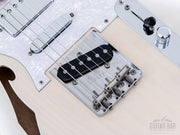 TN90-SPL Thinline Telecaster White Solid Gold pickups and bridge close-up